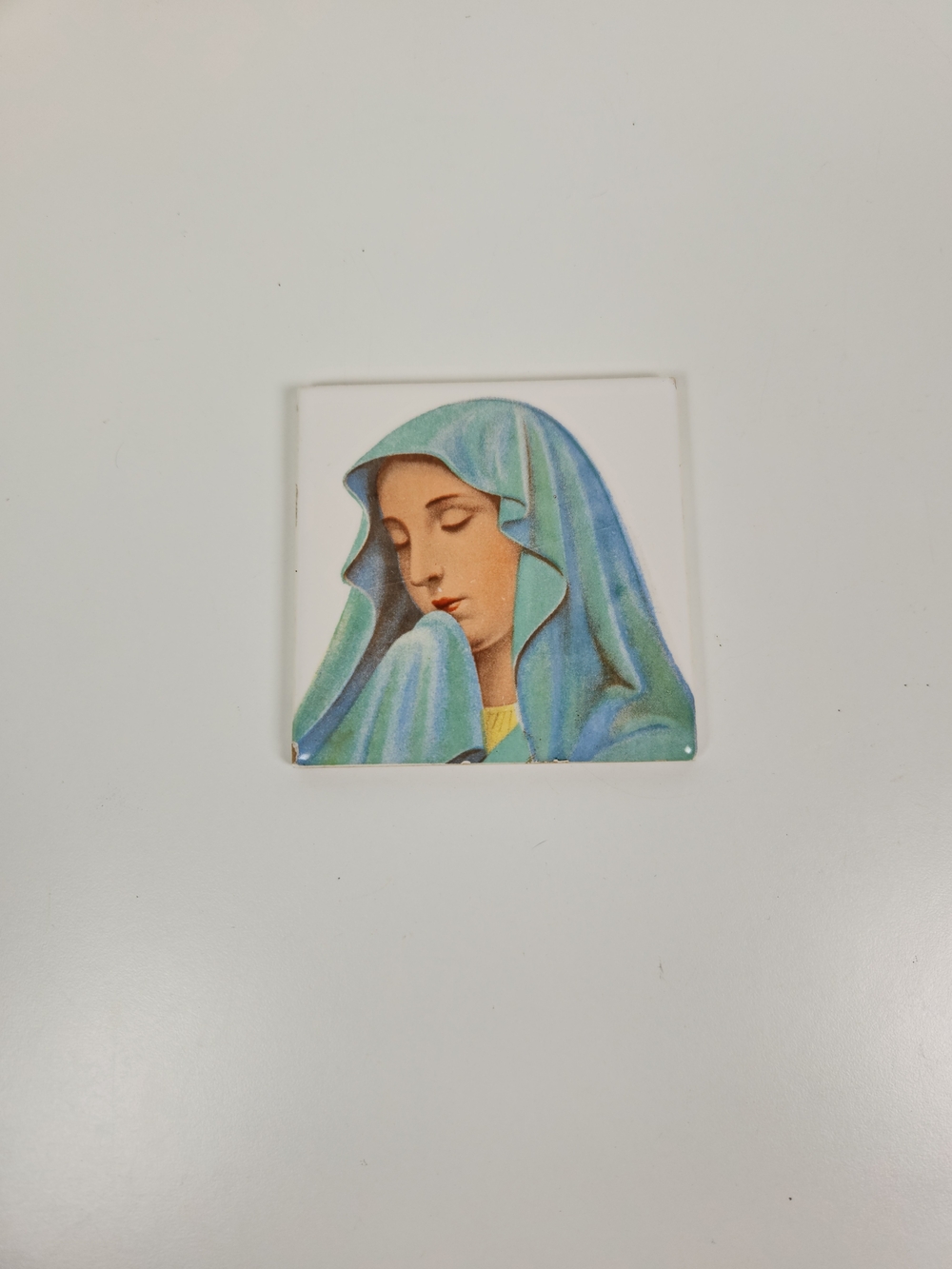 Vintage Virgin Mary Tile 3" x 3" | Religious Devotional Tile | Catholic Art